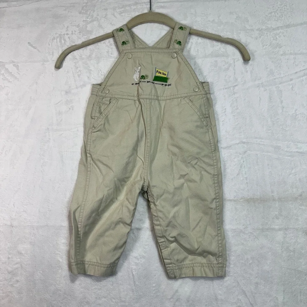 Gymboree Overalls 6-12 Months‎ Khaki Embroidered Turtle Rabbit Vintage Kids
